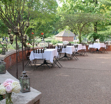 Wedding reception tables on Conference Center patio